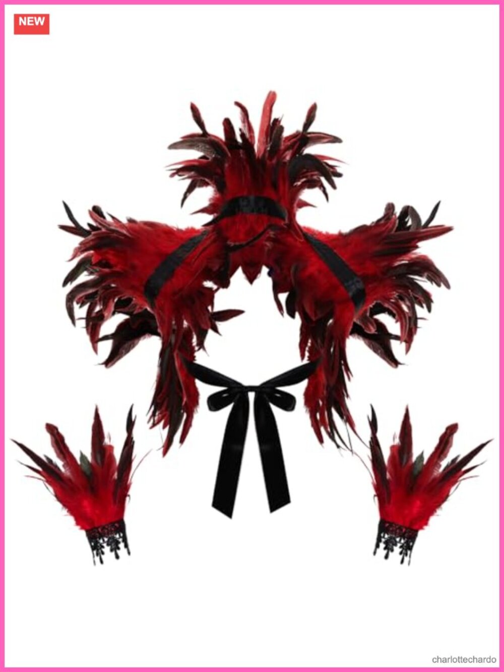 Feather Shawl and Wrist Cuff Set Witch Costume Accessories 2Pc